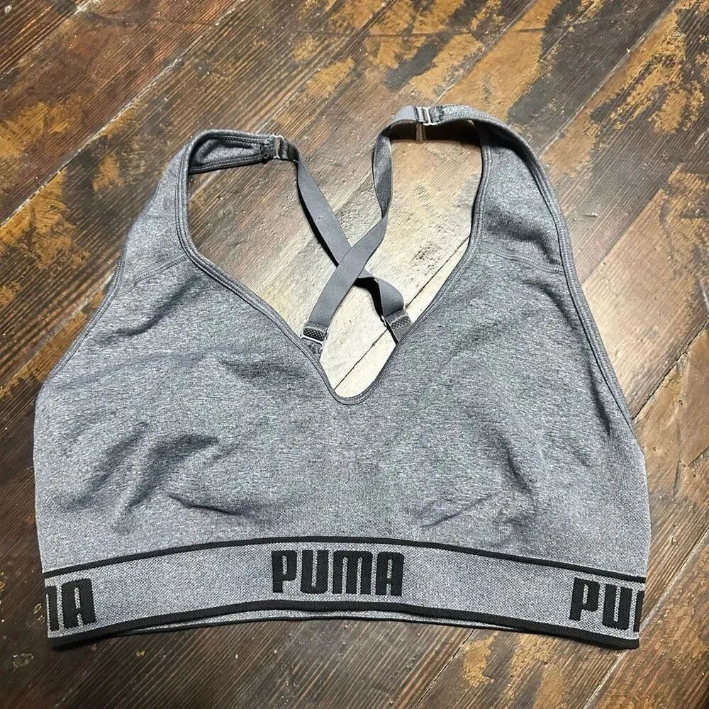 Puma heathered gray strappy XL Athleisure sports bra